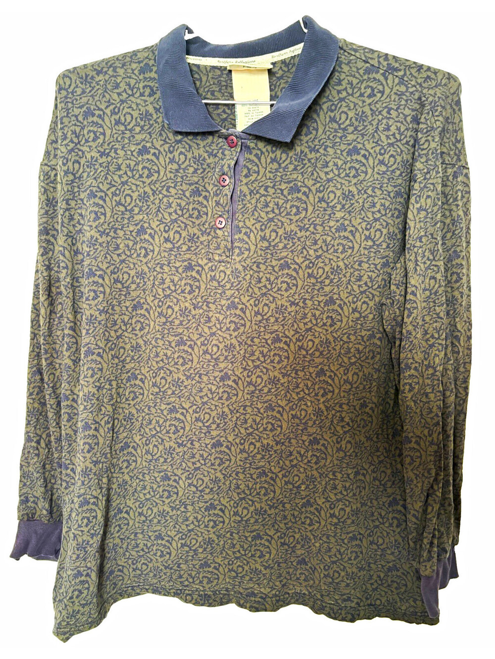 Vintage Northern Reflections Polo Shirt Women’s XL Navy Olive Paisley Print